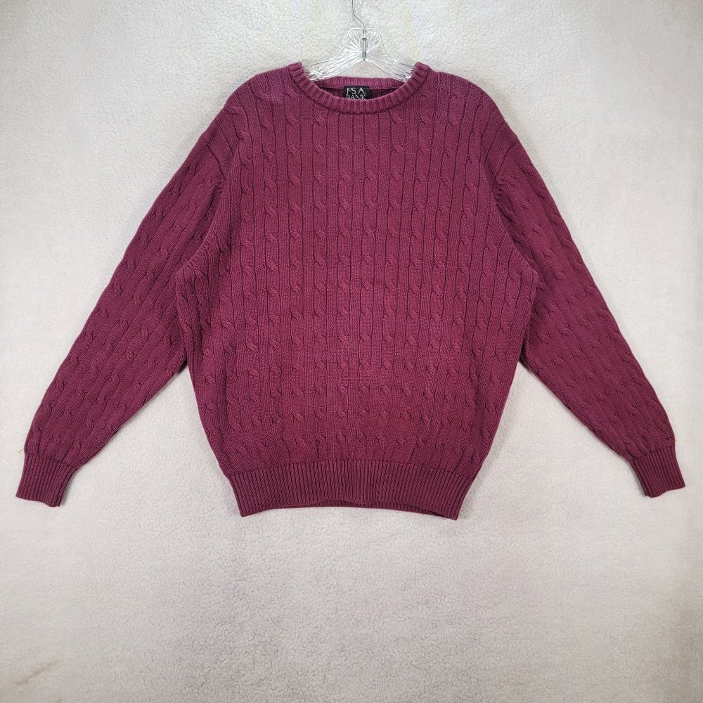Jos. A. Bank Burgundy Cotton Cable Knit Crew Neck Academia Preppy Pullover
